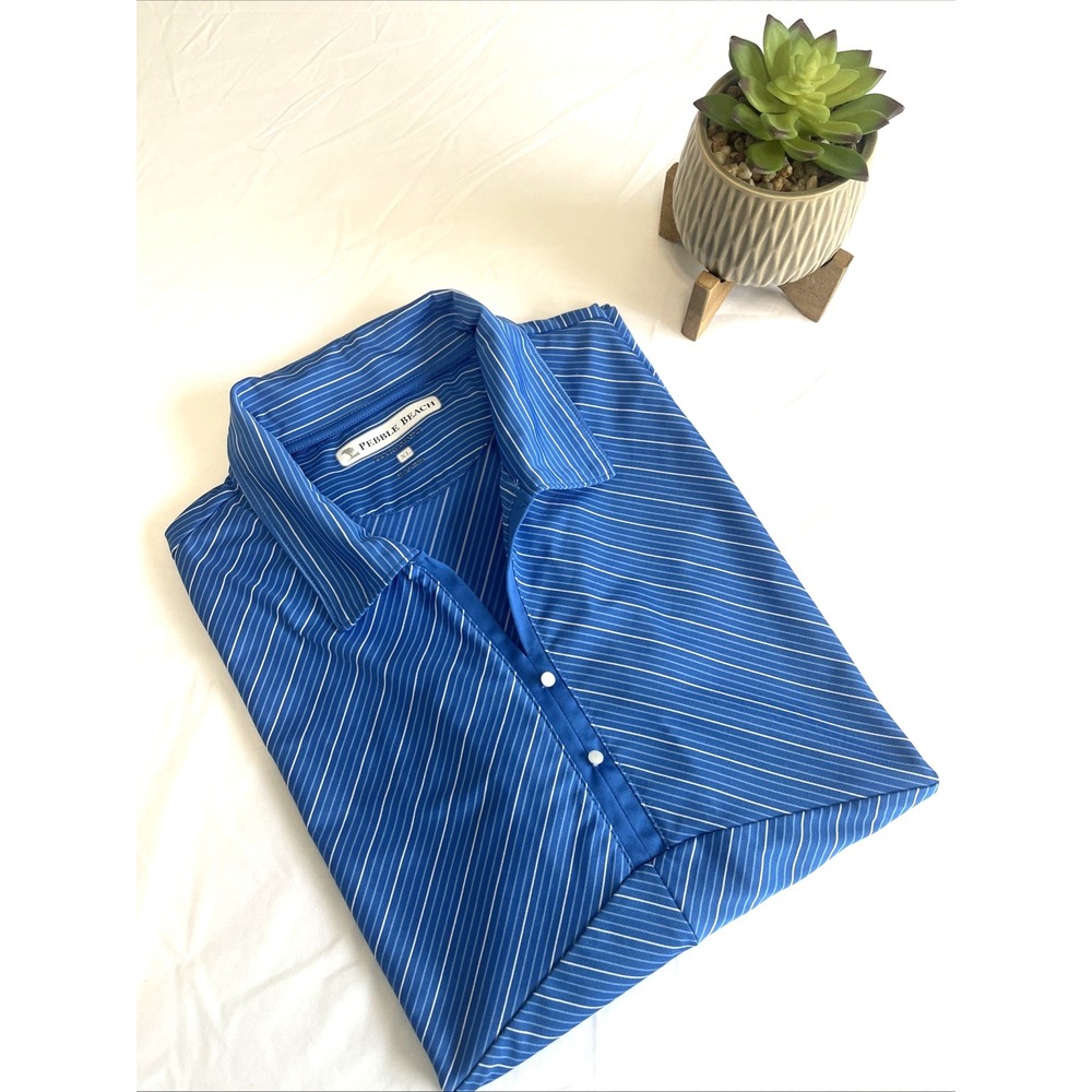 Pebble Beach Women's Golf Shirt Collared V-Neck Sleeveless Blue Stripe Size XL